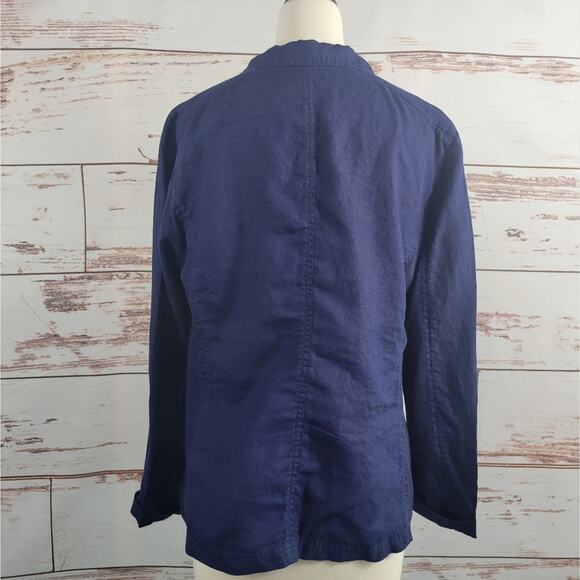 Eileen Fisher Blazer Linen Mixed Media Blue Size Medium - Picture 3 of 9